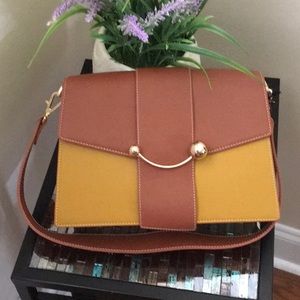 Strathberry Tricolor Crescent Colorblock Leather Shoulder Bag